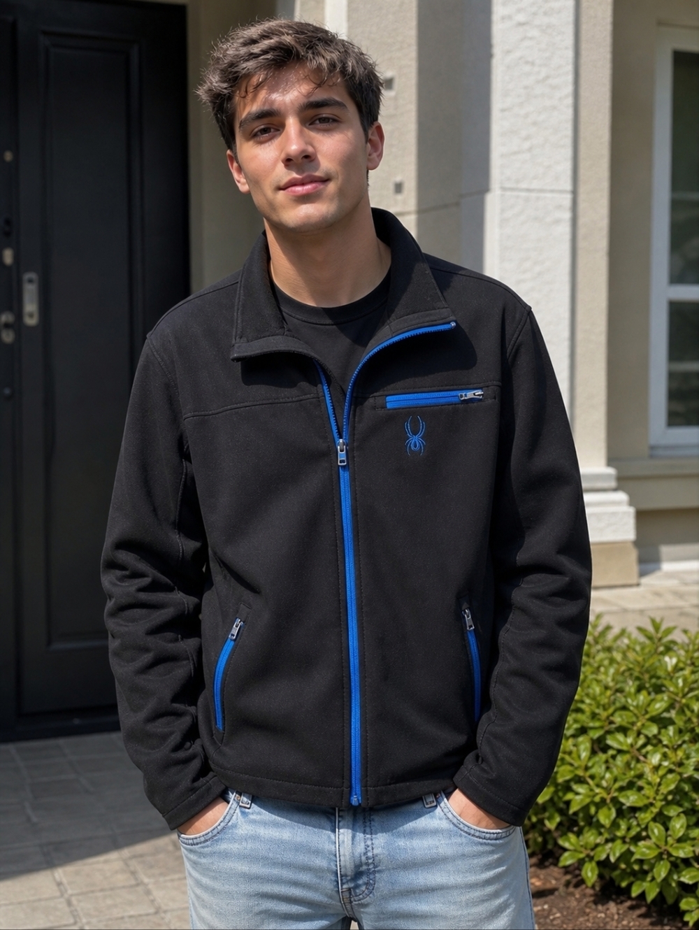 Spyder Black Jacket with Blue Accents Size Large.